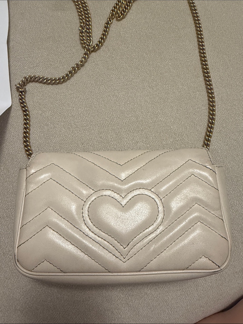 Gucci Super Mini Marmont Matelassé Crossbody in Light Cream with Gold Hardware - Picture 6 of 12